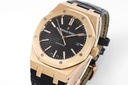 Royal Oak 15400, 41mm, Rose Gold, Black Textured Dial on Black Leather Strap