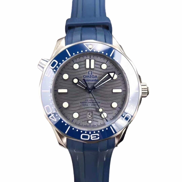 Seamaster Diver 300M ZF 1:1 Best Edition Blue Ceramic Gray Dial on Blue Rubber Strap A8800