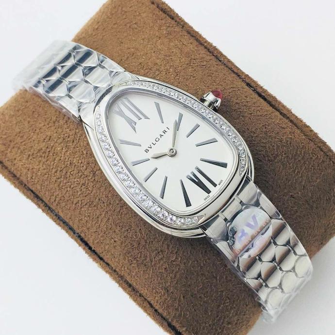 Serpenti Seduttori, SS, BVF, Silver Markers On White Dial, Diamond Bezel on SS Bracelet, ETA Quartz