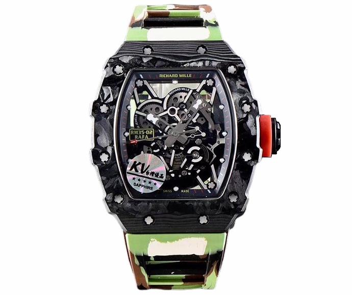 RM035-02 KVF Skeleton Dial Red on Green Camouflage Rubber Strap MIYOTA8215 V3