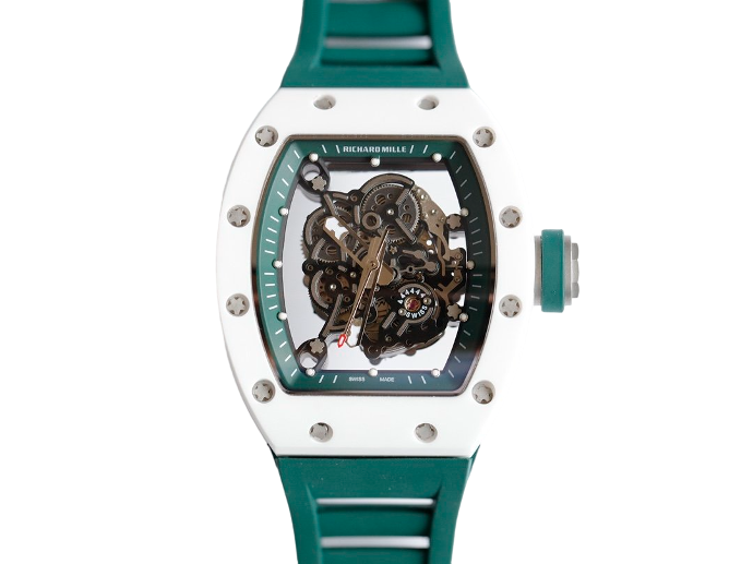 RM055 White Ceramic KVF Skeleton Dial Green on Green Rubber Strap MIYOTA8215 V3