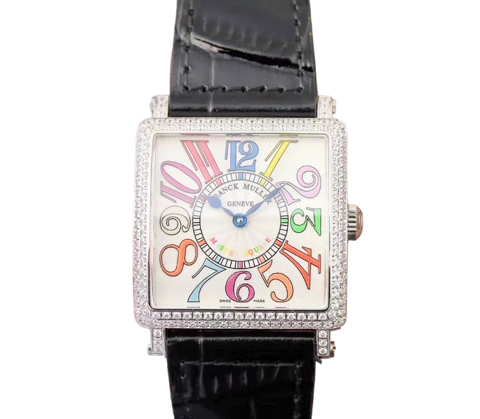Master Square SS Ladies GF White Color Markers Dial Diamonds Bezel on Green Leather Strap Swiss Quartz