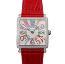 Master Square SS Ladies GF White Color Markers Dial Diamonds Bezel on RedLeather Strap Swiss Quartz