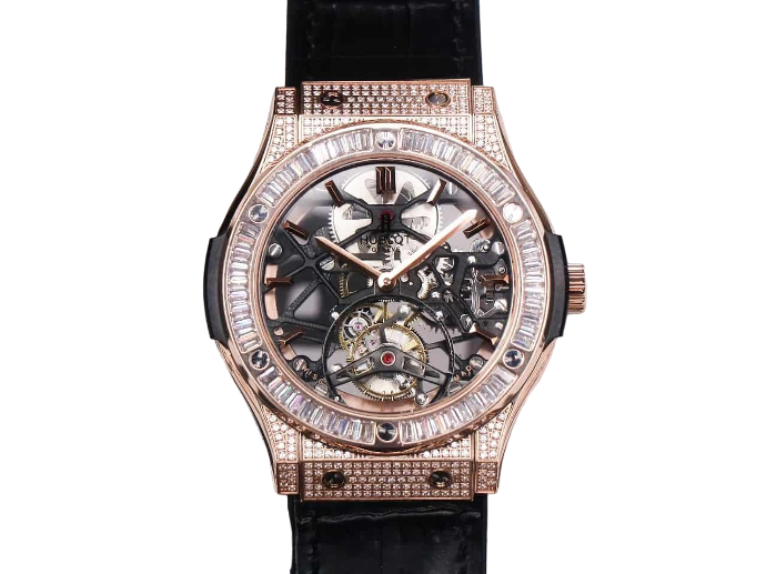 Classic Fusion Skeleton Tourbillon, JBF, Diamond Bezel & Case On Leather Strap