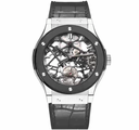 Classic Fusion Skeleton JBF Skeleton Dial Ceramic Bezel On Leather Strap HUB0610