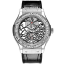 Classic Fusion Skeleton JBF Skeleton Dial Diamond Bezel On Leather Strap HUB0610