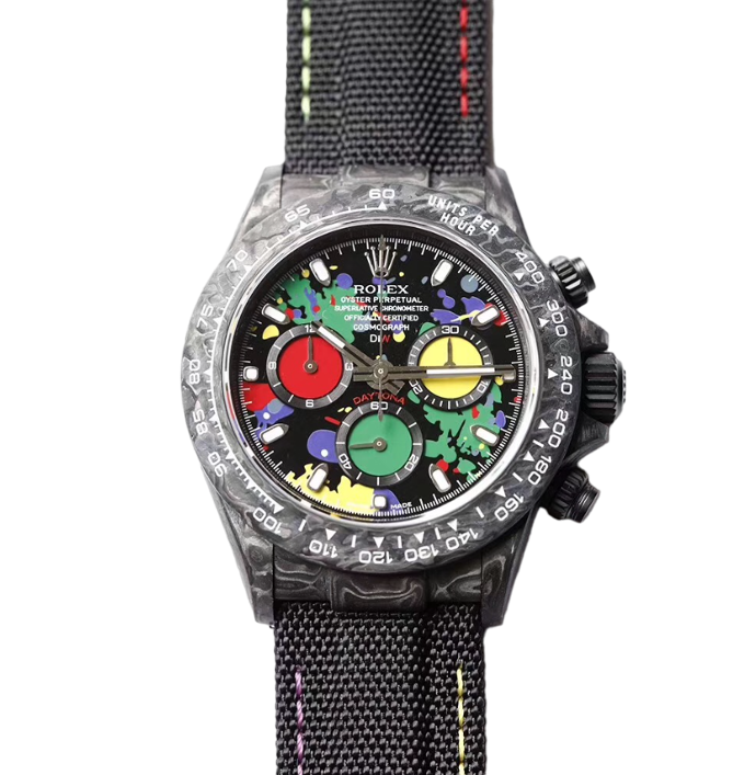 Daytona, DIW Carbon, OMF, Black Colorful Dial on Black Nylon Strap, A7750