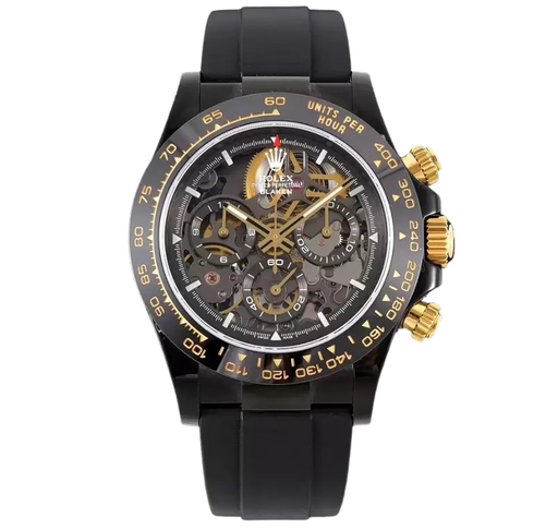 Blaken Daytona, PVD Ceramic Bezel, GETF, Skeleton Gold Dial on Black Rubber Strap, SA4130