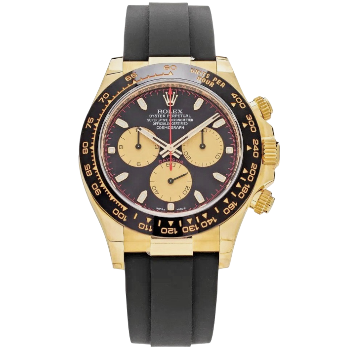 Daytona 116518, Black/Gold Dial on Black Oysterflex Strap