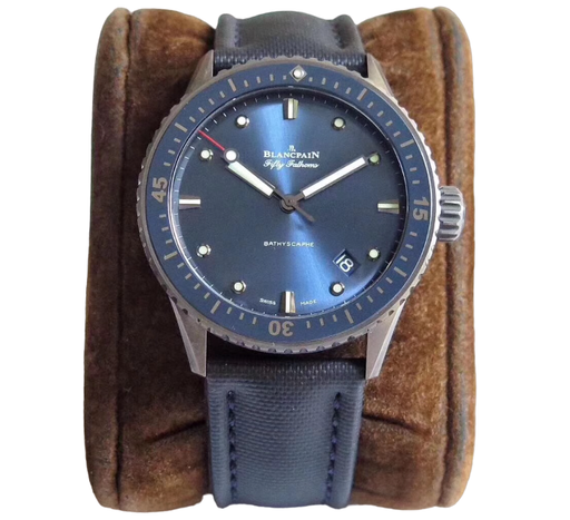 Fifty Fathoms Bathyscaphe, GF, Blue Dial on Blue Sail-Canvas Strap, A1315