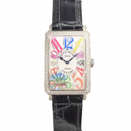 Long Island, Ladies, GF, White Colour Markers Dial, Diamonds Bezel on Black Leather Strap Swiss Quartz