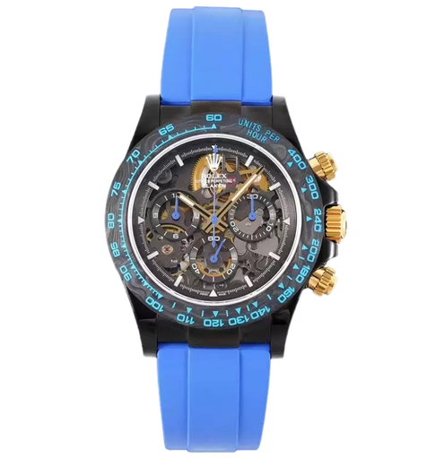 Blaken Daytona, PVD Ceramic Bezel, GETF, Skeleton Blue Dial on Blue Rubber Strap, SA4130