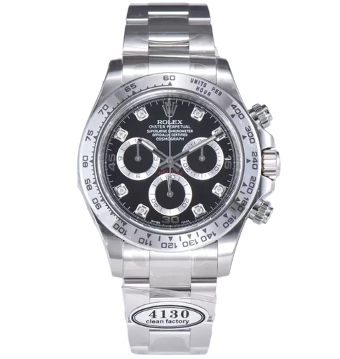 Daytona 116509, Clean Factory, 904L SS, Black Diamonds Dial on Oyster Bracelet, A4130