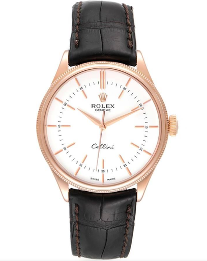 Cellini 50505, Rose Gold, White Dial on Brown Leather Strap